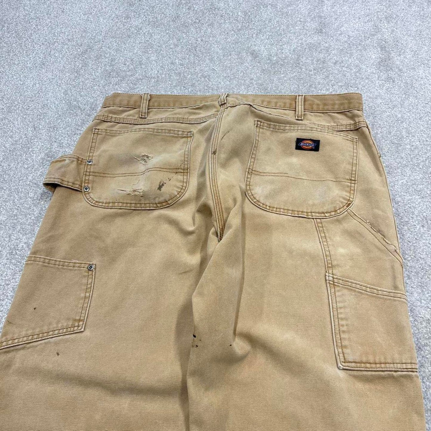 90s baggy Dickies carpenter jeans W38L30 00s skate style tan brown canvas worker cargos