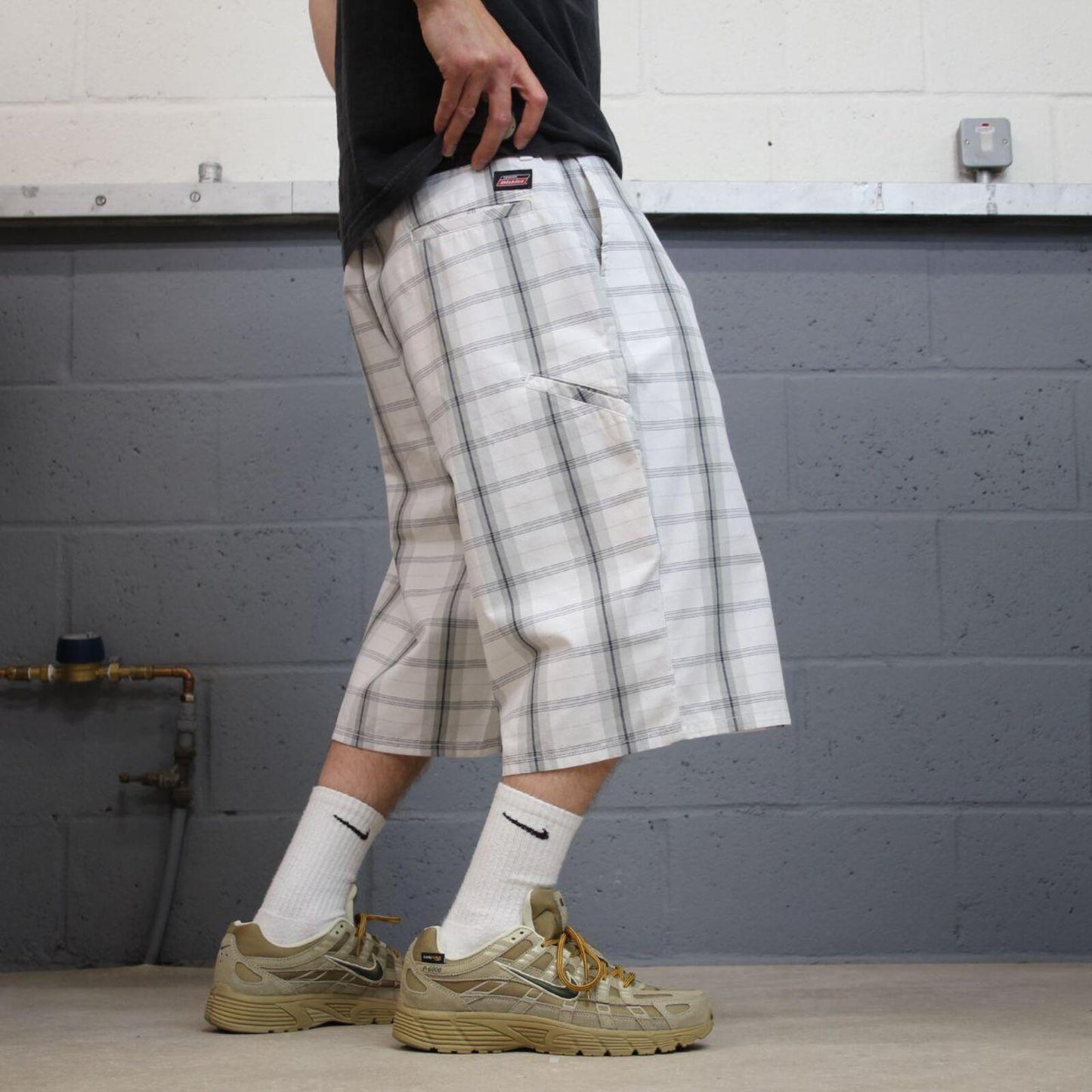 Dickies baggy checkered shorts carpenter white Check surf style skater shorts long wide leg
