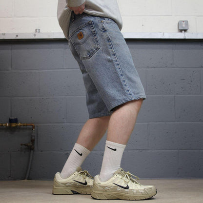 Carhartt denim shorts y2k faded blue Loose skater style work jorts