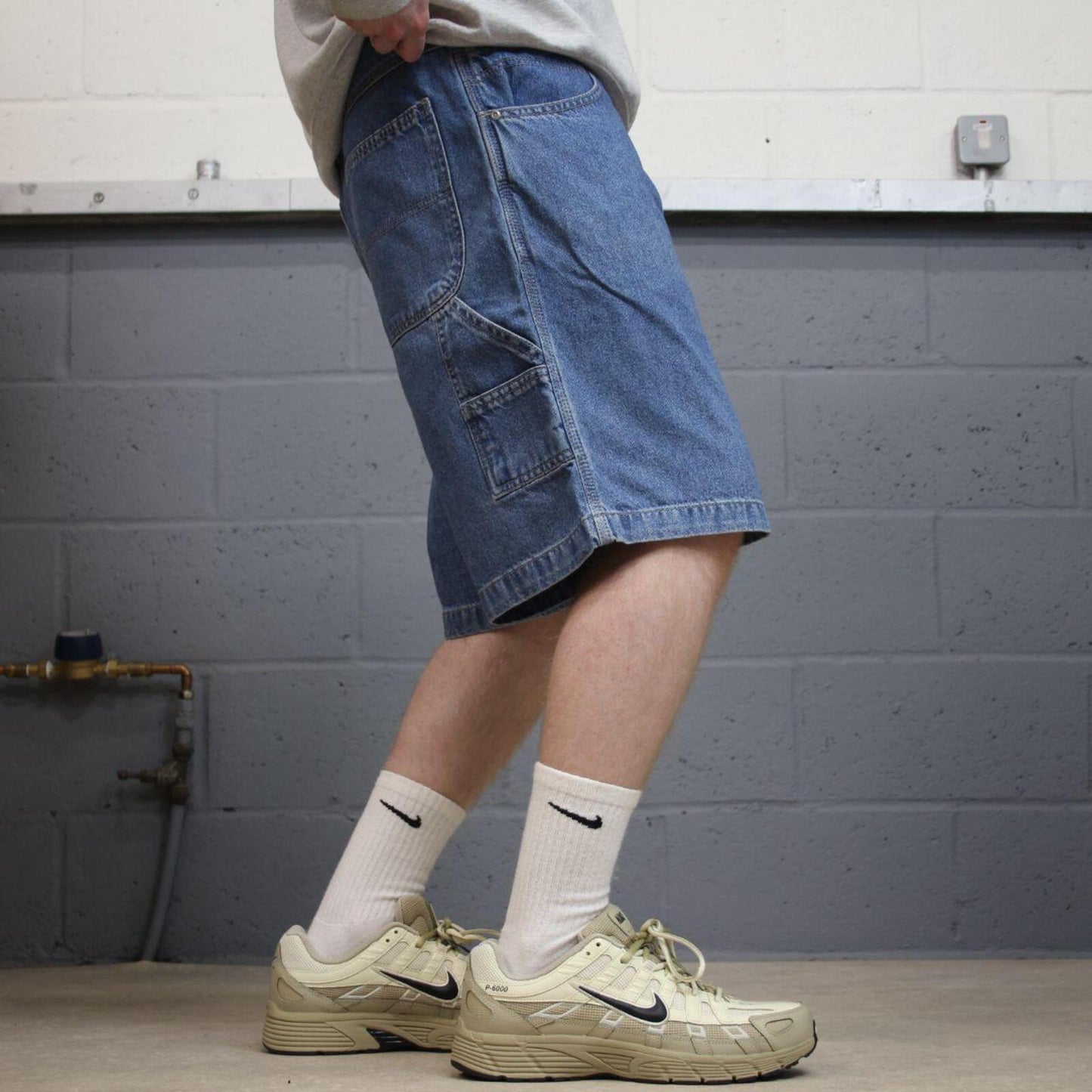 Denim carpenter shorts cargo loose blue Faded Glory skater style surf jorts