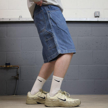 Denim carpenter shorts cargo loose blue Faded Glory skater style surf jorts