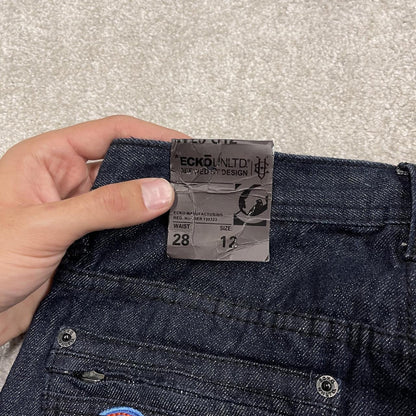 Y2K Ecko Unltd embroidered jeans W26L27 navy blue denim Loose embroidered design jeans big logo