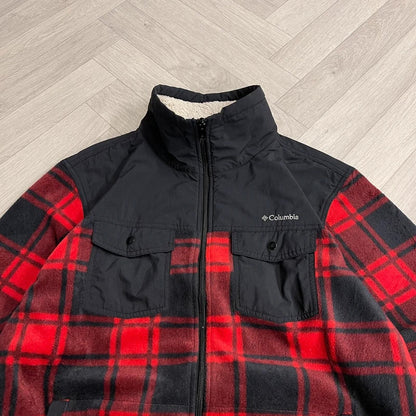 Y2K Columbia checkered fleece shirt red full zip mens large autumnal technical shirt