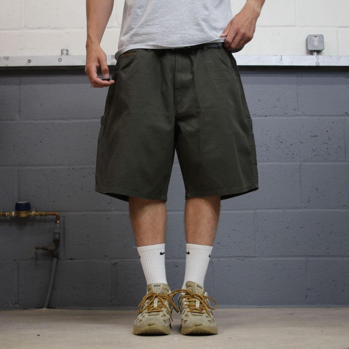 Baggy carpenter shorts canvas cargo green Big Smith skater style surf jorts