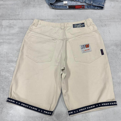 Baggy Phat Farm shorts W34 loose long 90s skater rollup tape detail shorts