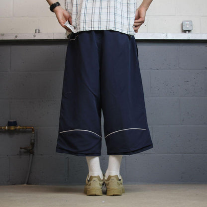 Baggy Slazenger 3/4 length shorts navy Long floaty lined y2k tracksuit sports shorts embroidered
