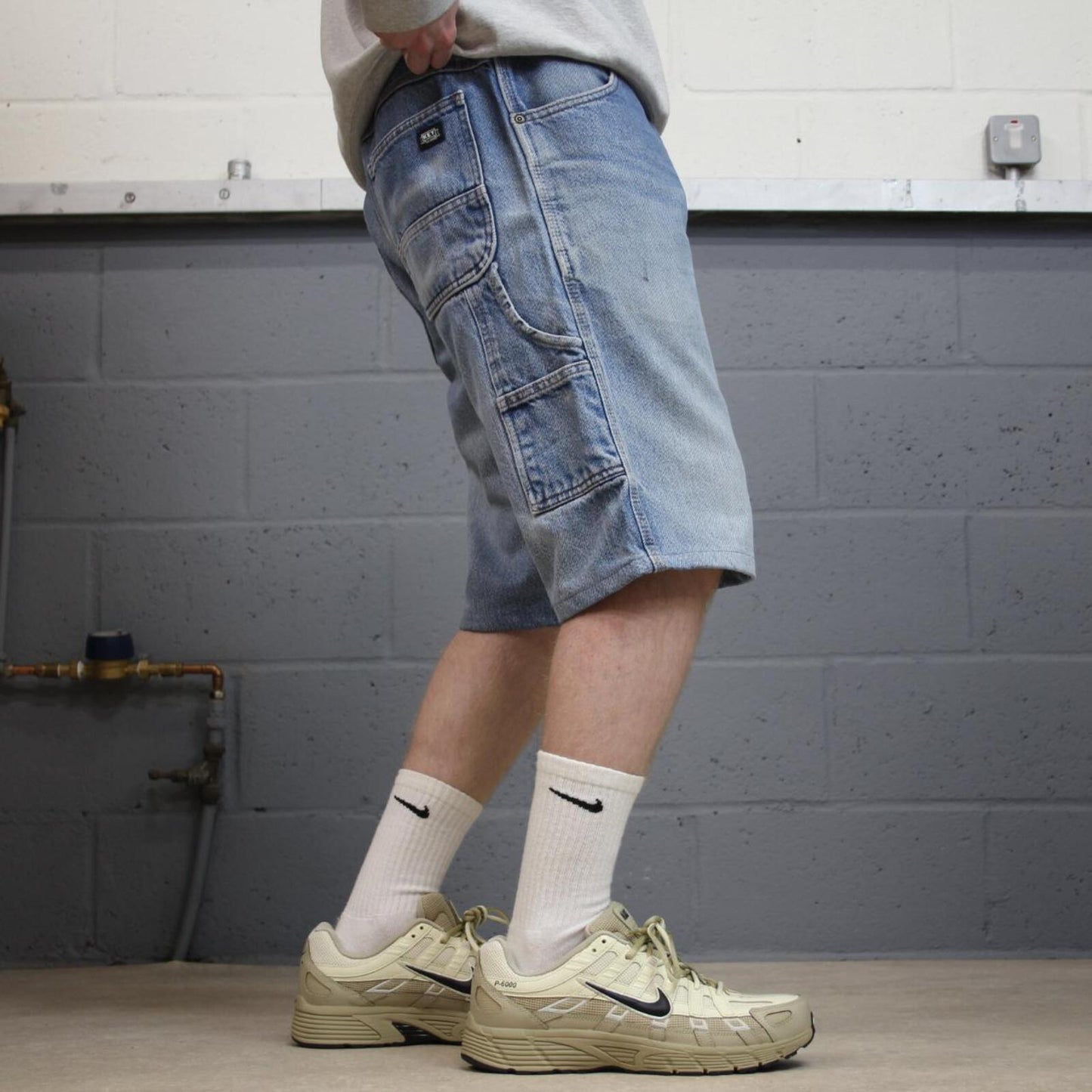 Y2K denim cargo shorts carpenter blue Key skater style summer cargo jorts