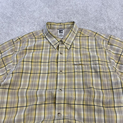 North Face checkered short sleeve shirt yellow TNF Festival style surf check shirt