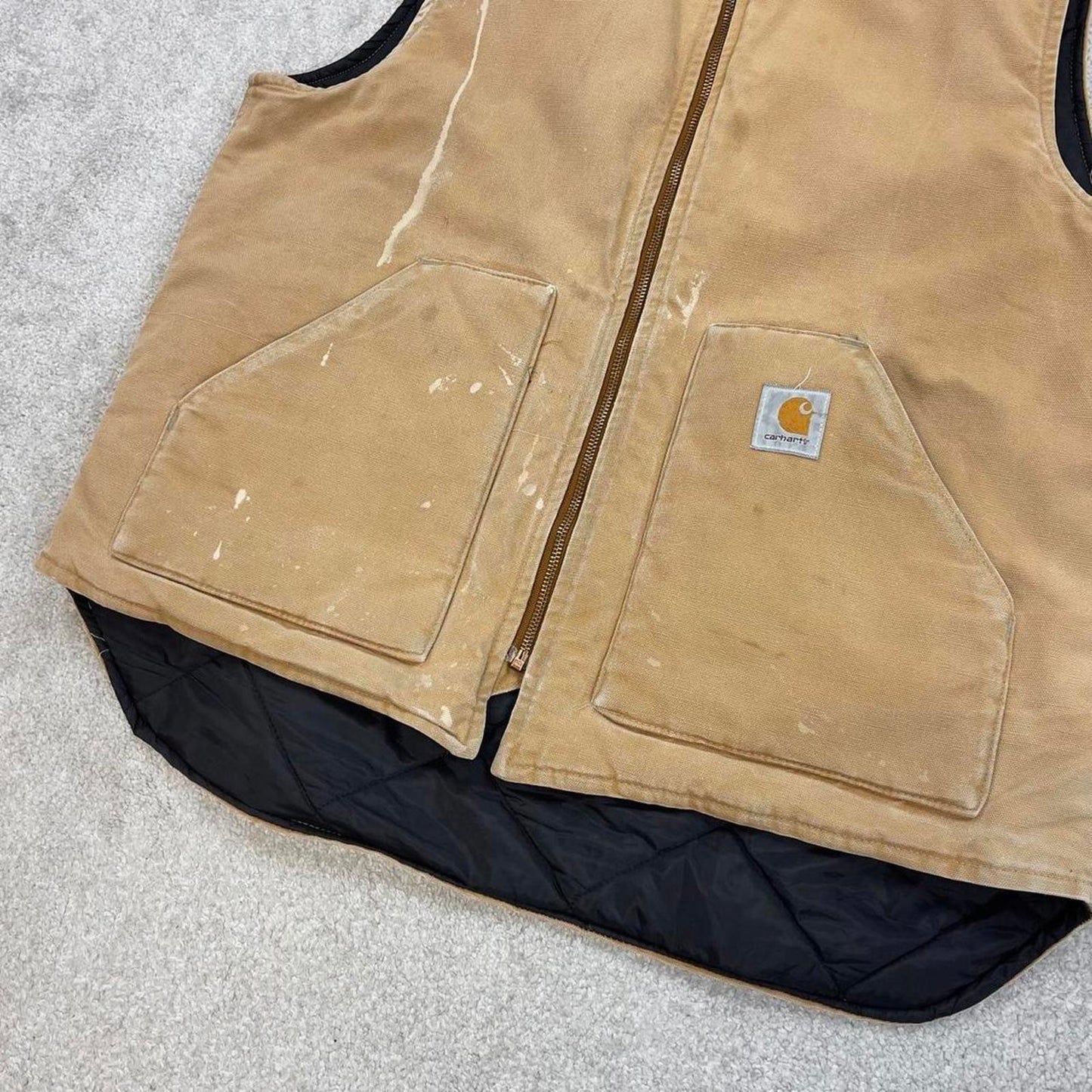 Vintage sand brown Carhartt gilet X-Large canvas technical vest 90s skater style workwear
