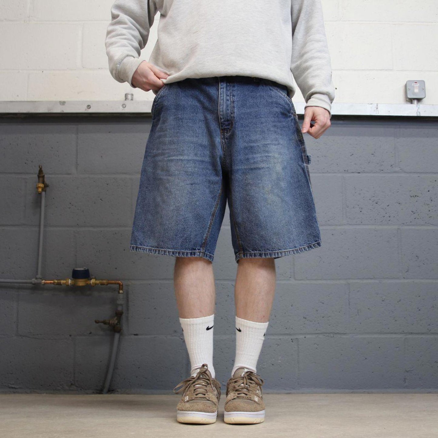 Y2k baggy denim carpenter shorts skater style blue Loose Faded Glory summer festival jorts