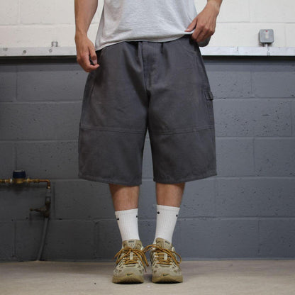 Baggy denim carpenter shorts cargo grey No Boundaries skater style surf jorts