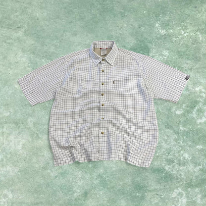 North Face checkered boxy short sleeve shirt white TNF Festival style boxy surf check shirt