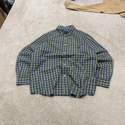 Green navy checkered Chaps technical shirt L men's long sleeve button up autumn y2k style