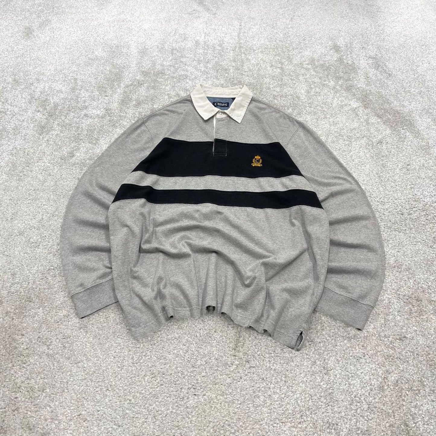 Vintage striped rugby shirt Chaps XXL mens grey colour block long sleeve polo top