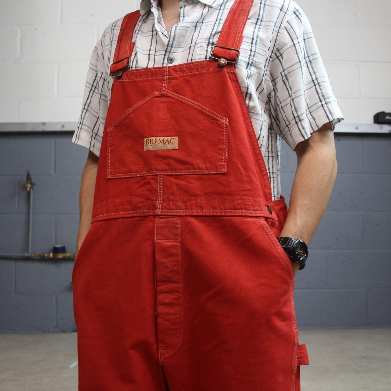Vintage Big Mac baggy dungarees 00s denim overalls red Patch logos and adjustable straps