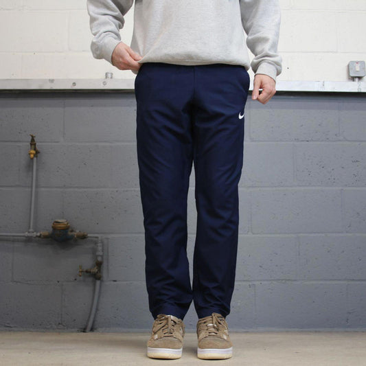 Nike Trackies S navy y2k 00s style dri-fit joggers embroidered logo zip ankles