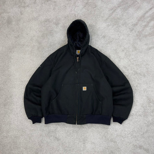 Black hooded Carhartt active jacket L 90s style canvas skater bomber