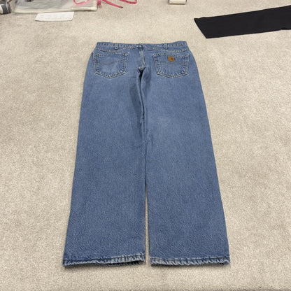 Carhartt work jeans relaxed fit blue Loose fleece lined denim skate style work pants