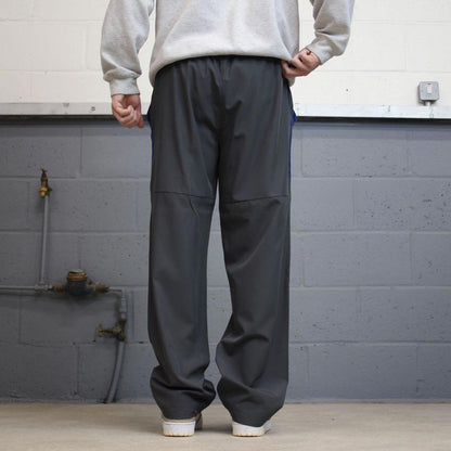 Grey Reebok trackies Large loose y2k floaty leg joggers print logo side stripe shell suit pants