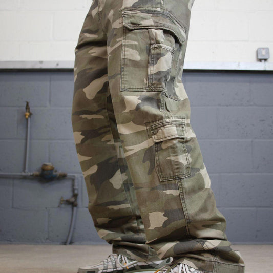 Baggy camo Iron Co. cargo pants W36L34 Khaki camouflage loose y2k style carpenter trousers