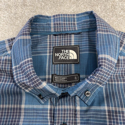 North Face checkered short sleeve shirt blue TNF surf style check shirt style summer festival