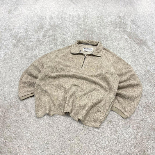 00s Columbia technical fleece XL men's beige 1/4 zip up y2k style autumn pull over casual