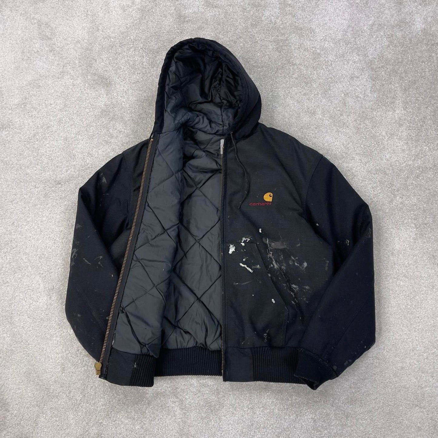 Vintage Black Carhartt active jacket Medium quilt lined hooded skater style jacket