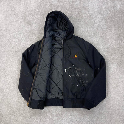 Vintage Black Carhartt active jacket Medium quilt lined hooded skater style jacket
