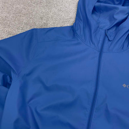 Blue Navy Columbia technical jacket M men's y2k style unlined hooded adjustable windbreaker autumn