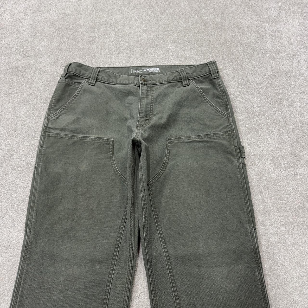 Carhartt double knee carpenter jeans green y2k Loose leg canvas relaxed skater style workwear