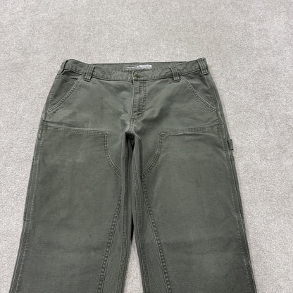 Carhartt double knee carpenter jeans green y2k Loose leg canvas relaxed skater style workwear