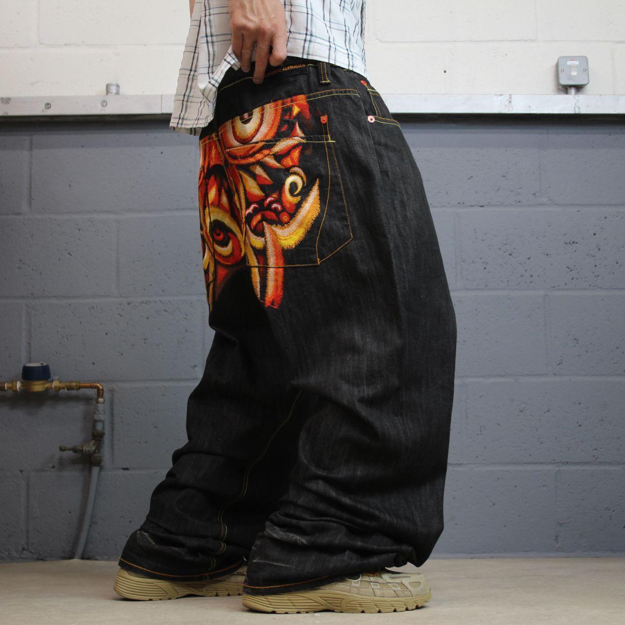 Baggy COOGI embroidered jeans y2k W44L35 black Japanese style embroidered Chinese dragon design