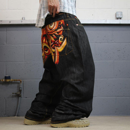 Baggy COOGI embroidered jeans y2k W44L35 black Japanese style embroidered Chinese dragon design