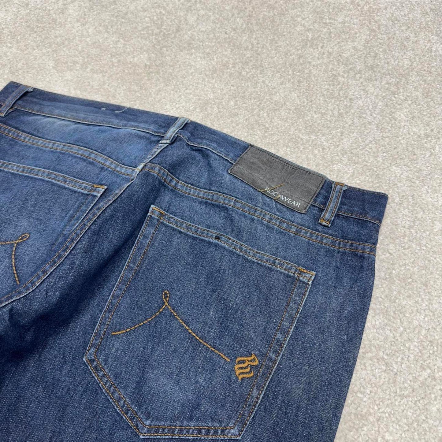 Vintage y2k embroidered Rocawear jeans blue Casual style 5 pocket straight leg denim pants