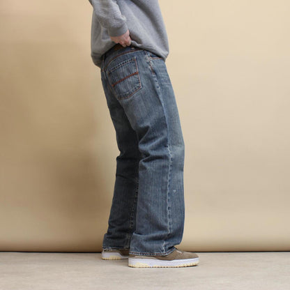 Blue X2 denim jeans W34L30 loose denim y2k skater jeans stitch design