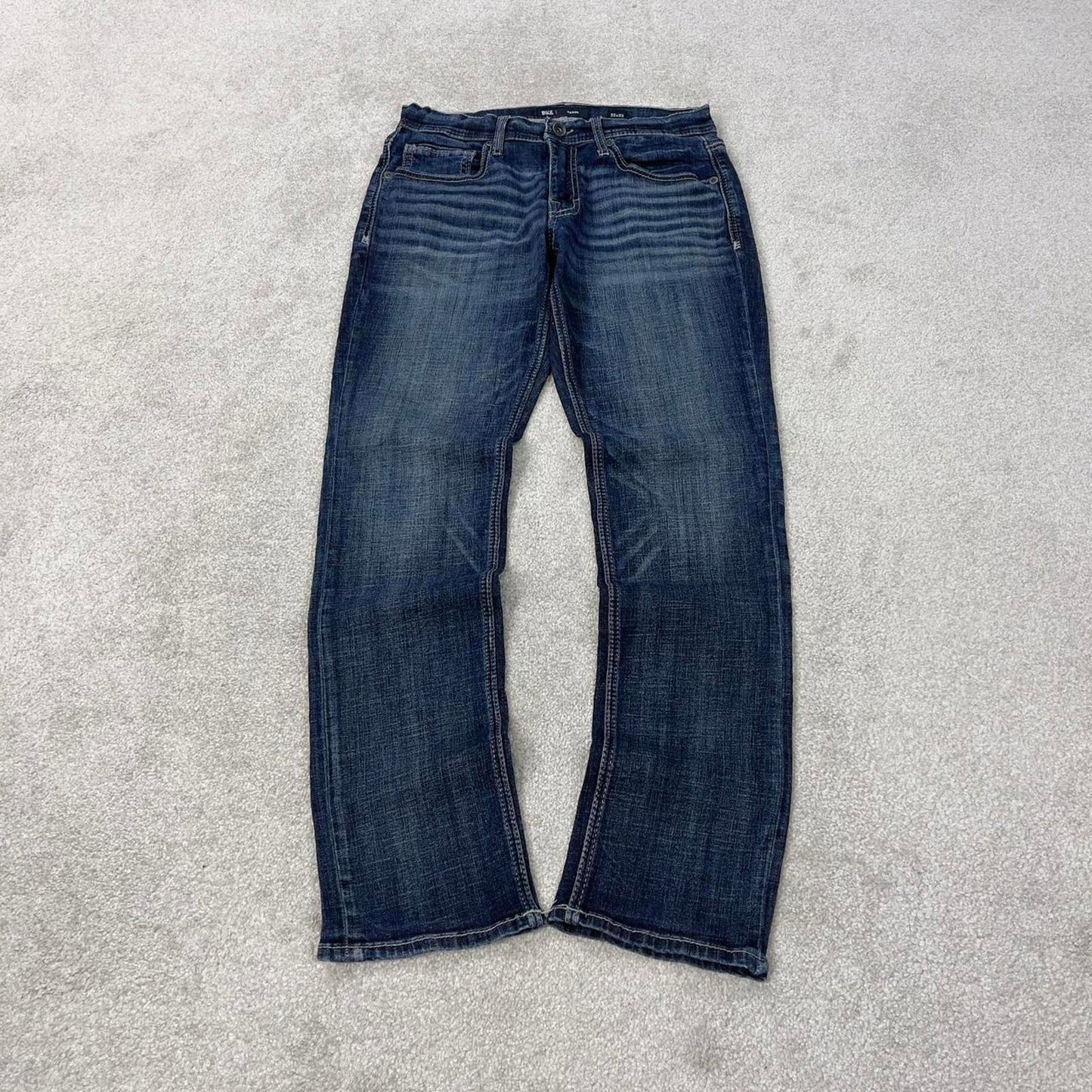 Blue BKE jeans W32L32 slim straight y2k 00s style jeans embroidered stitch detail