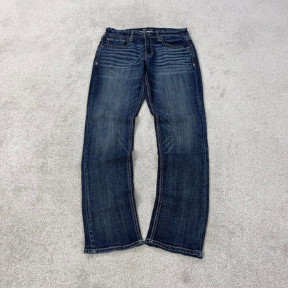 Blue BKE jeans W32L32 slim straight y2k 00s style jeans embroidered stitch detail
