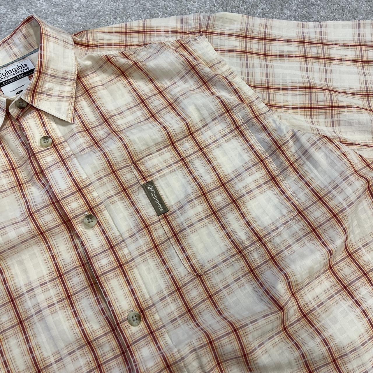Columbia checkered short sleeve shirt y2k beige red Festival style button down summer shirt