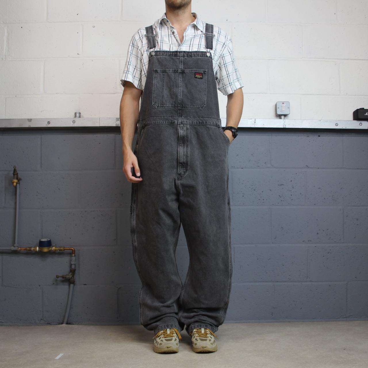 Levi’s dungarees y2k 00s denim overalls washed black loose fit red tab and adjustable straps