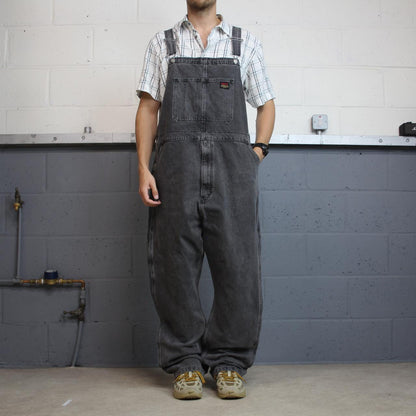 Levi’s dungarees y2k 00s denim overalls washed black loose fit red tab and adjustable straps