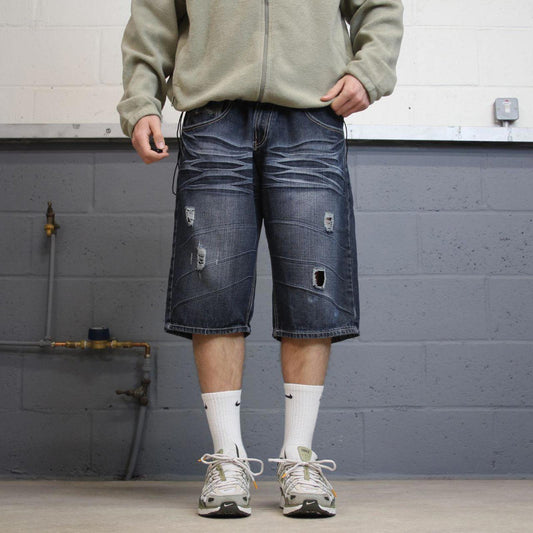 Vintage Y2k denim shorts skater style blue Agile long loose leg denim summer festival jorts