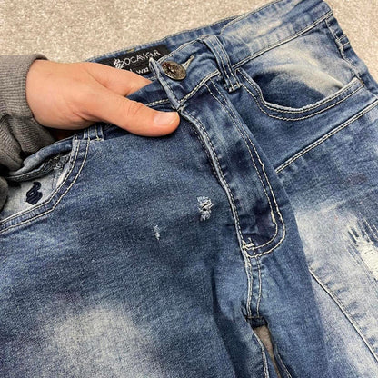 Y2k 00s embroidered Rocawear jeans W32L32 skinny blue denim stitch distressed skate style hip hop