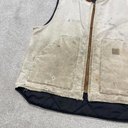 Vintage 90s Carhartt gilet vest L tan brown canvas padded chore body warmer workwear