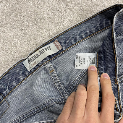 Y2K levi’s 505 jeans W34L34 straight leg washed blue Straight fit 5 pocket pants red tab logo