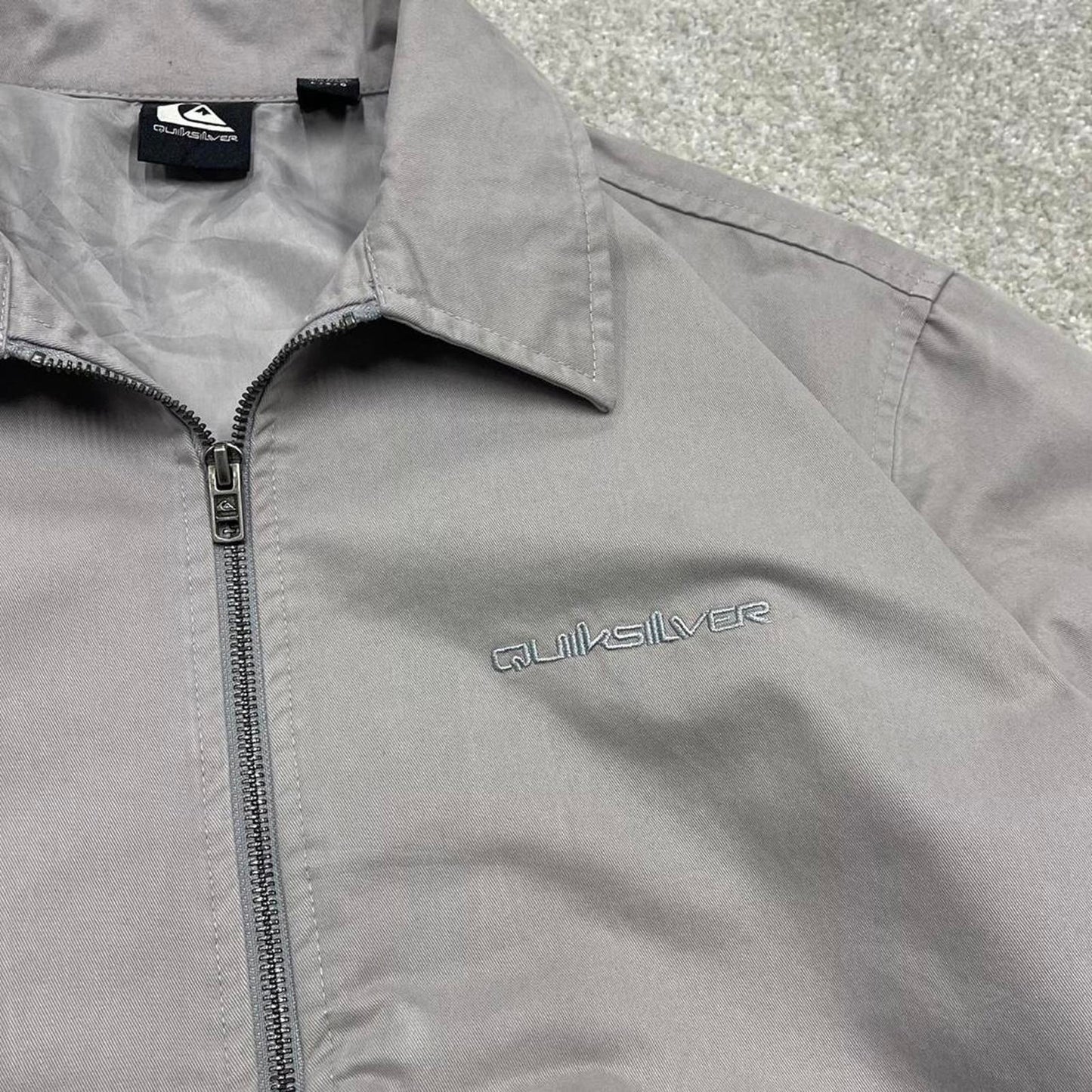 Y2K Quiksilver Harrington bomber jacket grey Embroidered surf style coat full zip up