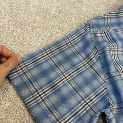 North Face checkered short sleeve shirt blue TNF festival surf style check shirt button down summer