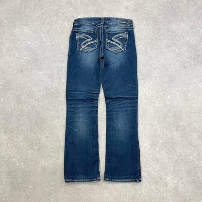 Blue Silver y2k style jeans W29L30 embroidered designs