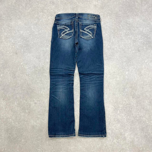 Blue Silver y2k style jeans W29L30 embroidered designs