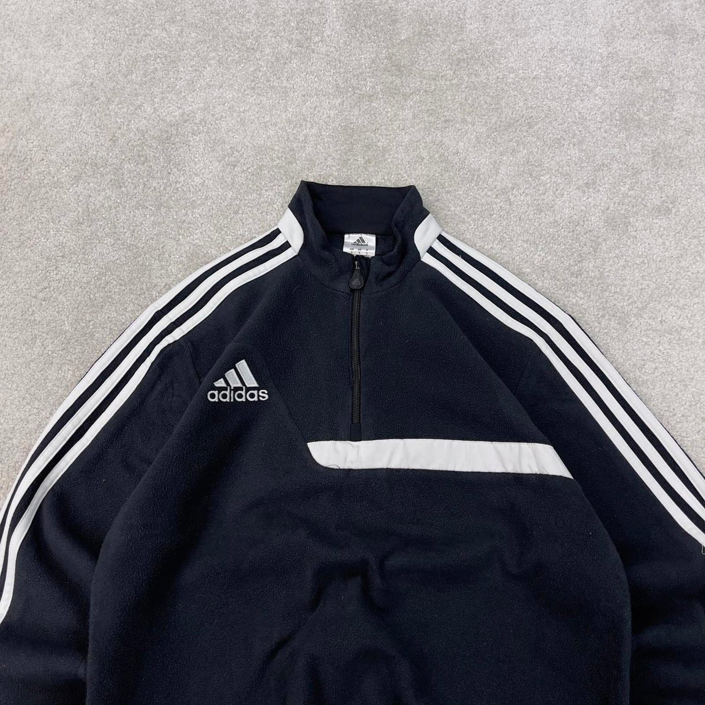Black Adidas technical fleece Small 1/4 zip pull over y2k autumn style lightweight zip up striped