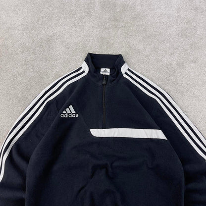 Black Adidas technical fleece Small 1/4 zip pull over y2k autumn style lightweight zip up striped